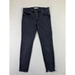 Madewell Jeans Womens 27 Black Skinny High Rise Button Fly Raw Hem Stretch H3026